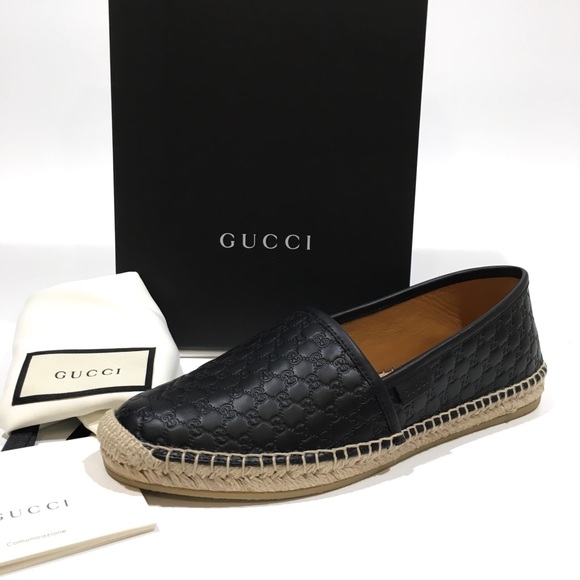 GUCCI 567106 MICROGUCCISSIMA LEATHER ESPADRILLES -BLACK -WOMEN’S US 8 -NEW - Picture 2 of 10